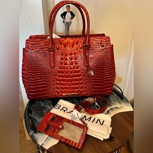 Brahmin Finley Carryall Radiant Red Melbourne leather bag and Credit Card wallet
